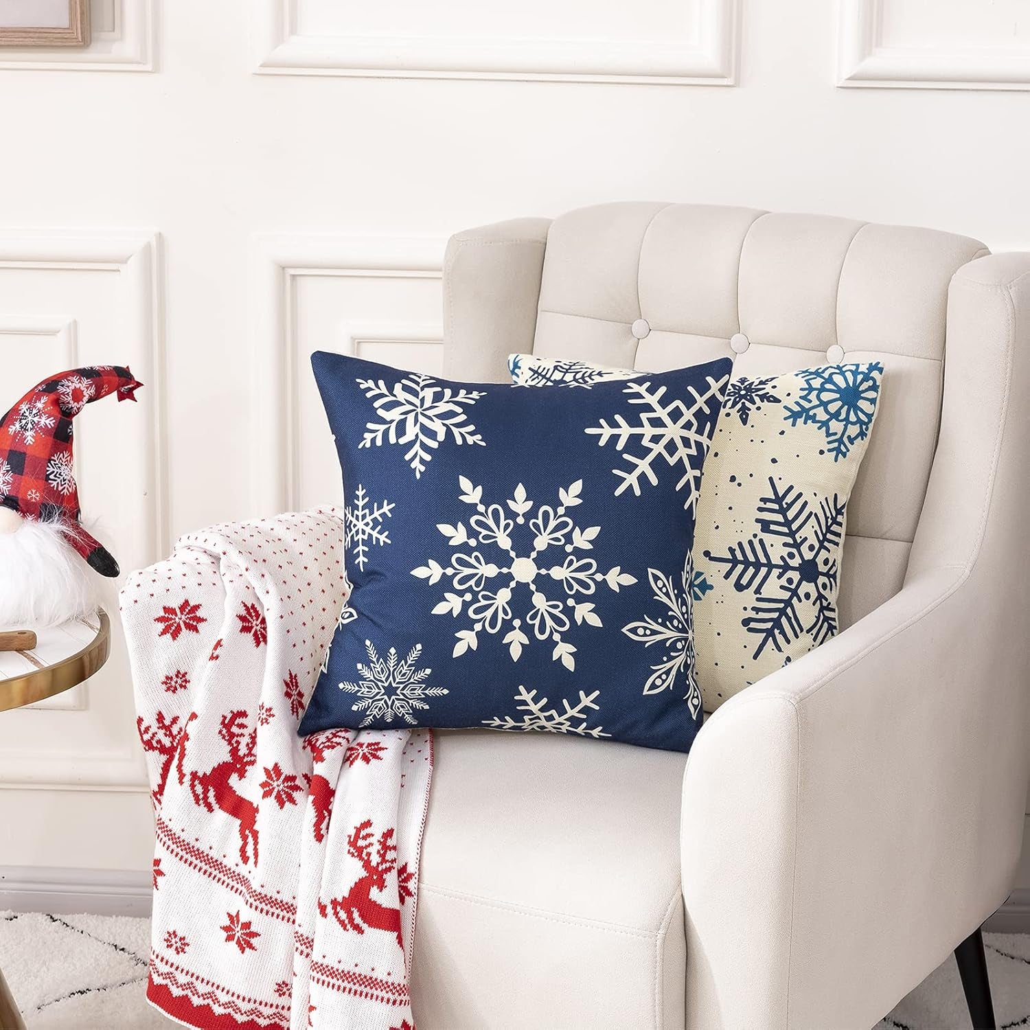4 Pack Christmas Pillow Covers 18X18 Inch Linen Holiday Decorative Throw Pillow Covers for Sofa, Couch, Outdoor, Farmhouse and Home Christmas Decor