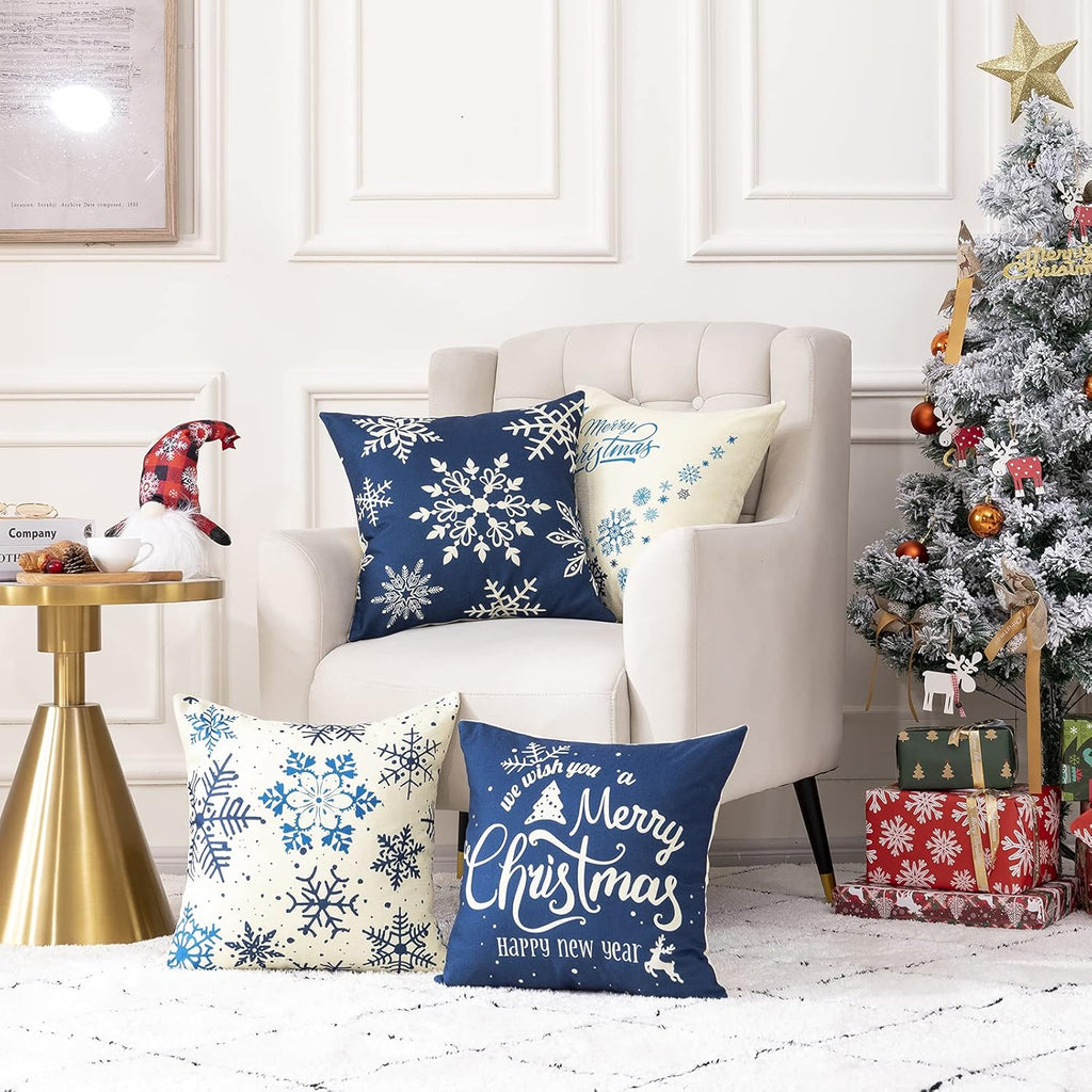 4 Pack Christmas Pillow Covers 18X18 Inch Linen Holiday Decorative Throw Pillow Covers for Sofa, Couch, Outdoor, Farmhouse and Home Christmas Decor