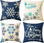 4 Pack Christmas Pillow Covers 18X18 Inch Linen Holiday Decorative Throw Pillow Covers for Sofa, Couch, Outdoor, Farmhouse and Home Christmas Decor