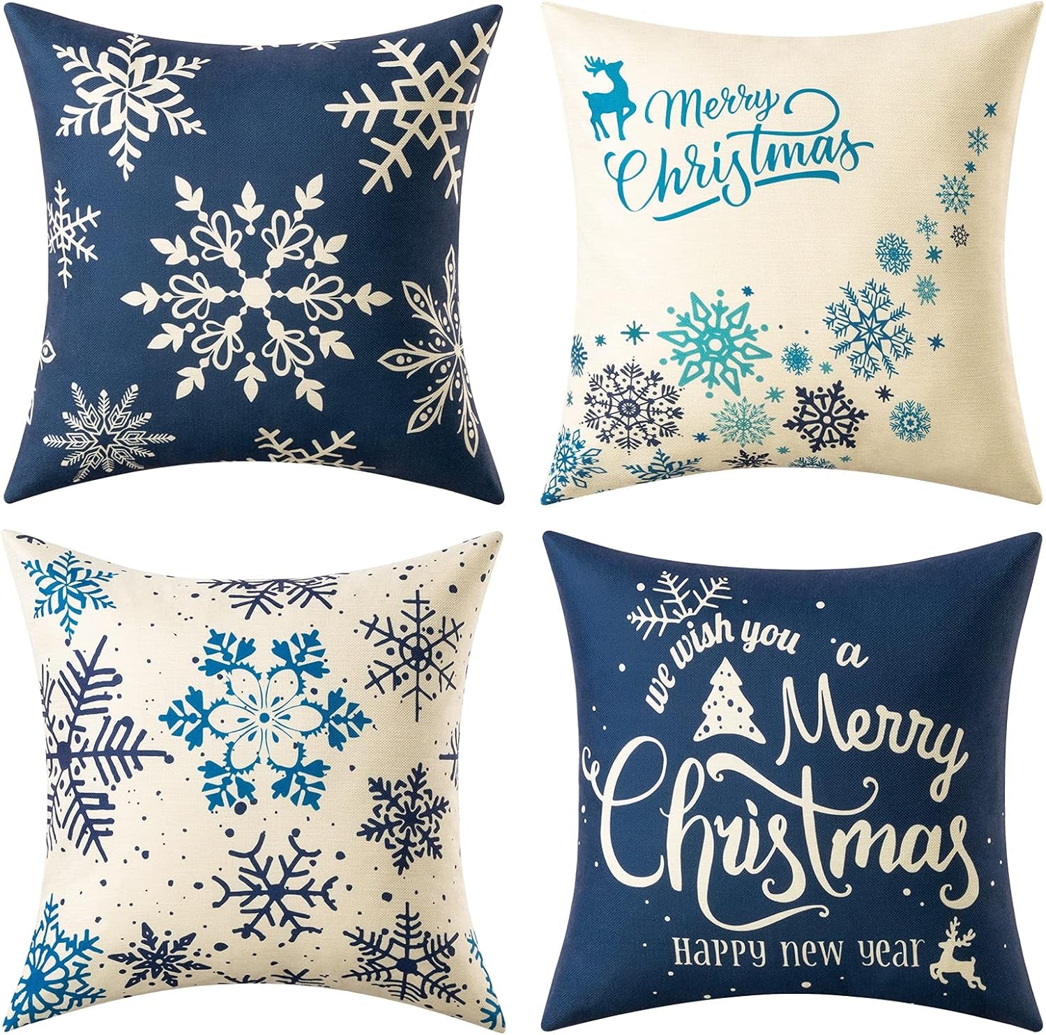 4 Pack Christmas Pillow Covers 18X18 Inch Linen Holiday Decorative Throw Pillow Covers for Sofa, Couch, Outdoor, Farmhouse and Home Christmas Decor