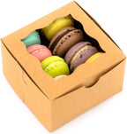 50Pcs Brown Small Cookie Boxes with Window, 4X4X2.5 Inches Bakery Boxes, Mini Cake, Treats, Macaron Packaging, Individual Cupcake, Gift Giving